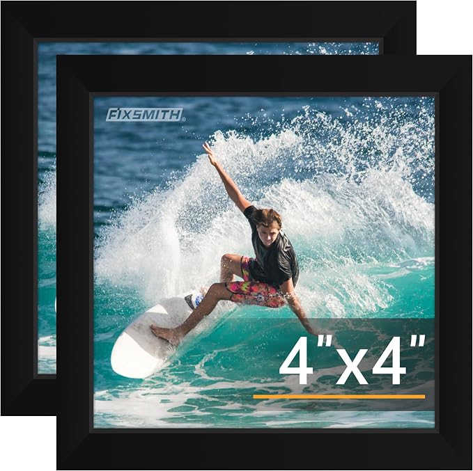 FIXSMITH 4x4 Picture Frame Set of 2, 4x4 Photo Frames with HD Plexiglass for Wall Hanging or Tabletop Display, Black