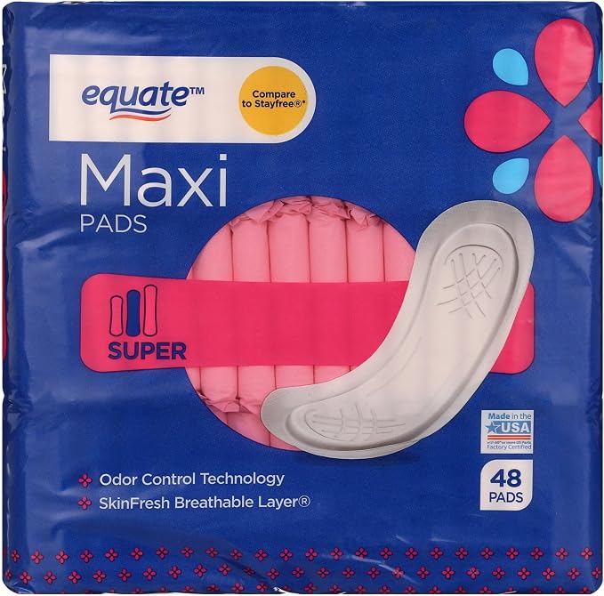 Equate Maxi Pads, Super Absorbency, 48 Count, Made in USA