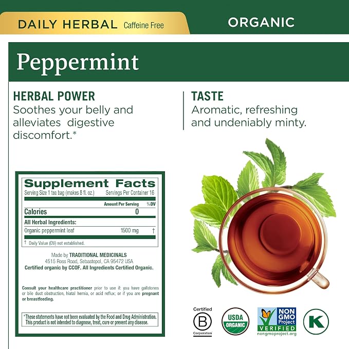 Traditional Medicinals Organic Herbal Tea - Six Calming Flavors, Chamomile, Hibiscus, Peppermint, Lemon Balm, Lemon Ginger & Passionflower, 96 Tea Bags (6 Pack)