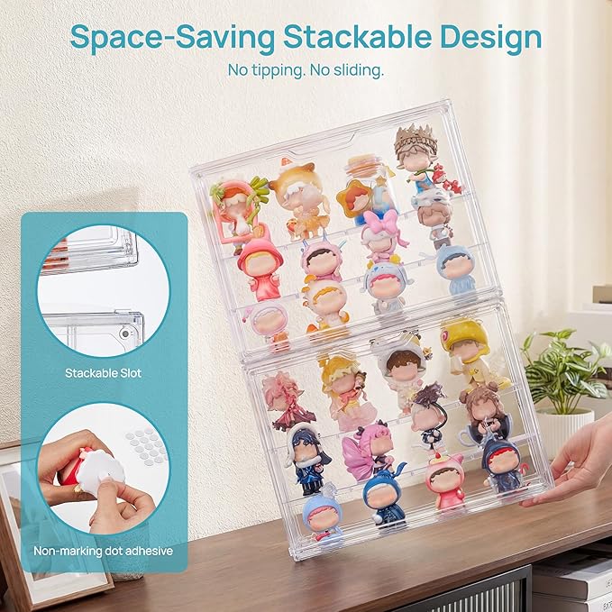 Vtopmart 1 Pack Acrylic Display Case, Stackable Figure Display Case with Magnetic Door & Adjustable Shelves, Clear Collectibles Showcase for Action Figures, Miniatures, Models