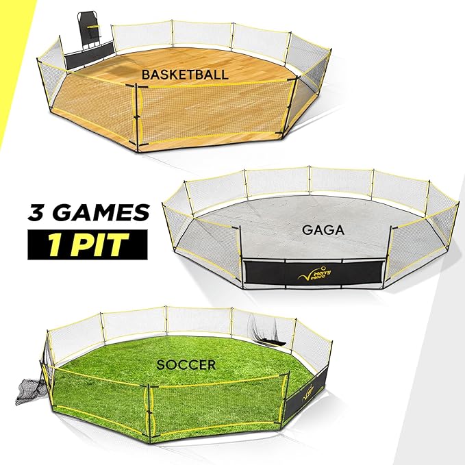 GagaBall Pit 3-in-1 Portable with Basketball Hoop & Soccer Goals, 20ft Giant Arena for Kids, Outdoor Family Game for Camp & School
