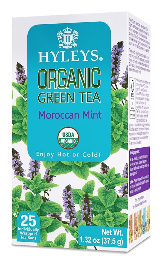 Hyleys Organic Green Tea Moroccan Mint Flavor - 25 Tea Bags (Pack of 2)