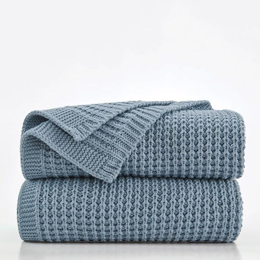 Douceur Blue Throw Blanket for Bed, Soft Chunky Cable Knit Throw Blanket, Classic Fisherman's Rib Stitch Pattern Throw for Living Room Gift, 60"X80"