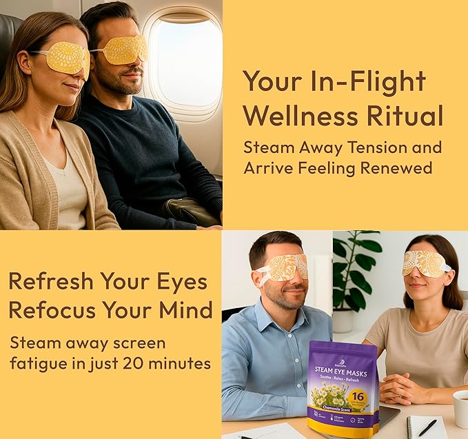 Steam Eye Mask - 16 Pack Chamomile Self-Heating Warm Compress for Dry Eyes, Puffy Eyes Relief, Cornea Care, and Relaxation – Soothing & Comfortable Heated Eye Pads
