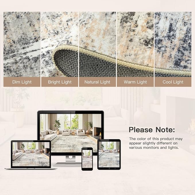 5x8 Area Rug for Living Room, Abstract Washable Non-Slip Carpet, Gold | Soft Neutral Rug for Bedroom, Dining Room, Home Office Nursery Indoor, Stain Resistant, Low Pile, Foldable Modern Rug