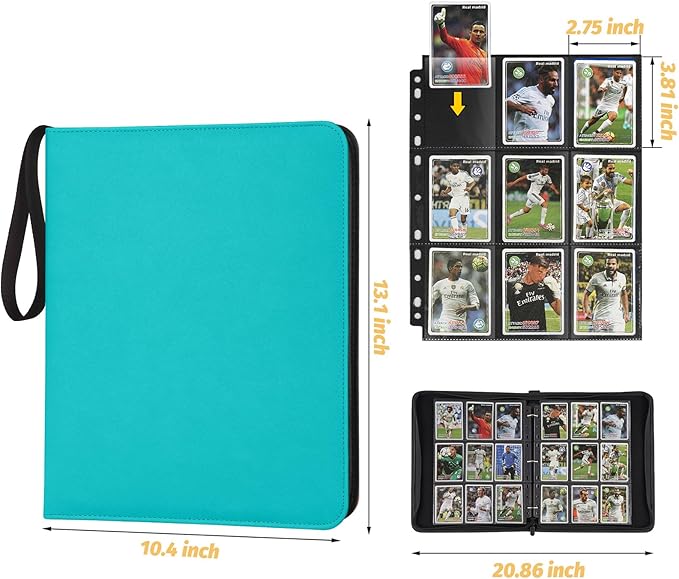 GERMUN 9 Pocket Card Binder, Premium Zip Trading Card Binder, 720 Double Sided Pocket PU Card Collection Binder, Collector Card Album, Card Folder for MTG, TCG, Sports Cards, Game Cards (LAKE BLUE)