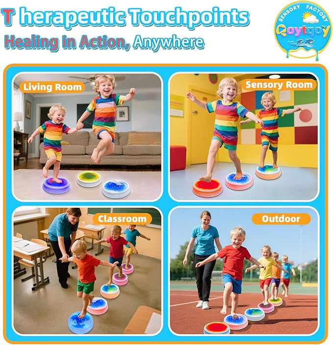 Liquid Light Up Stepping Stones - 1 Pack Round Liquid Sensory Balance Stones for Kids 3 Age Up