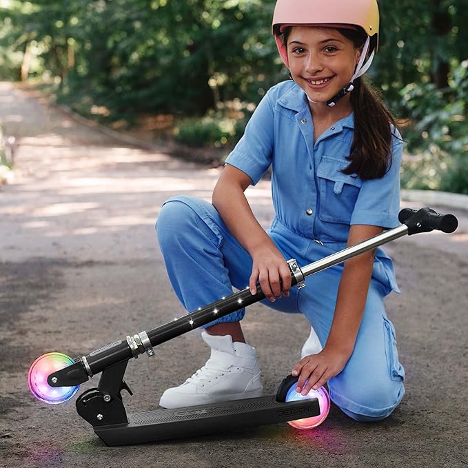 Jetson Jupiter Kids 2-Wheel Light-Up Kick Scooter, LED Lights on Handlebar, Stem, Wheels & Deck, Adjustable Handlebar, Rear Brake, Easy-Folding Mechanism, Ages 5+
