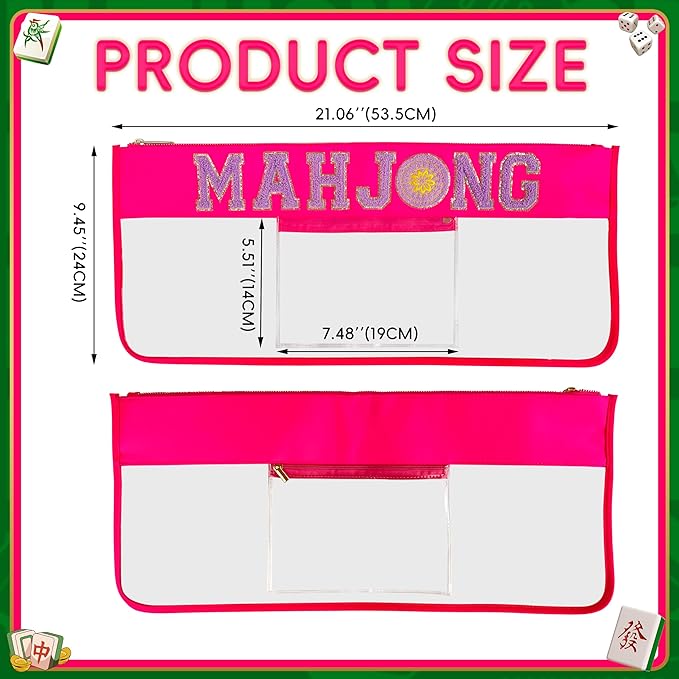 Mahjong Bag – Empty Mahjong Tiles Bag with Zipper, Travel Carrying Bag for Mahjong Tiles & Accessories（Pink）