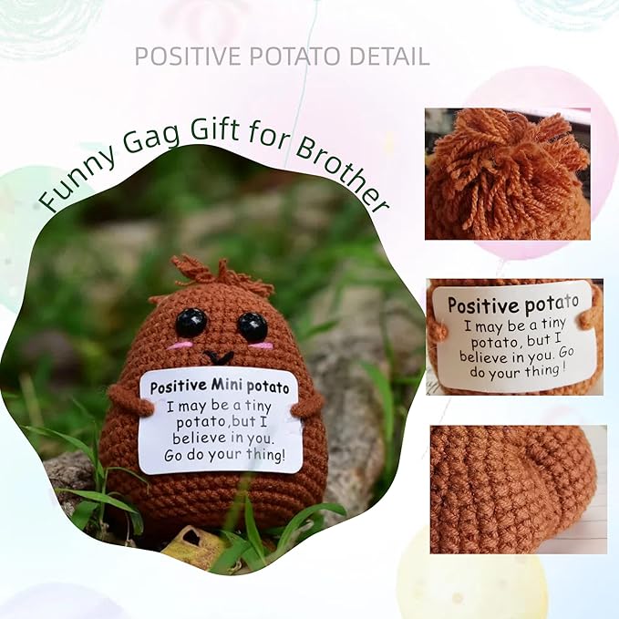 Positive Funny Potato Head with Card Mini Crochet Knitting for Handmade Emotional Support Pickled Gift Party Decoration Encouragement