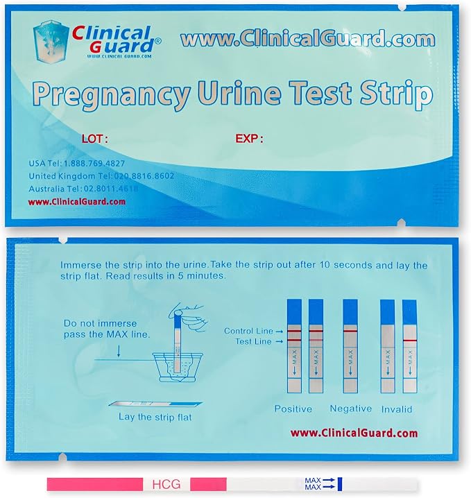Clinical Guard 50 Pregnancy Test Strips - Sensitive & Accurate Measurement Within 5 mins - Early Detection Pregnancy Test Strip - Easy to Use for Home Tests - HCG Test Strip Kit (Pack of 2)
