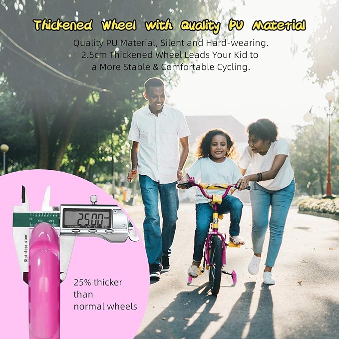 PRUNUS Flash BIKE Training Wheels for 12 14 16 18 20 Inch.Training Wheels for Kids Bike is Heavy Duty.Bicycle Training Wheel is Suitable Single Speed Bike