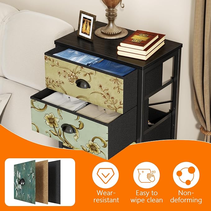 7 Drawer Tall Dresser for Bedroom, Vintage Fabric Chest of Drawers | Tall Nightstand for Dorm, Vertical Storage Tower Organizer, Fabric Drawer Units, Retro Skinny Dresser for Closet, Entryway