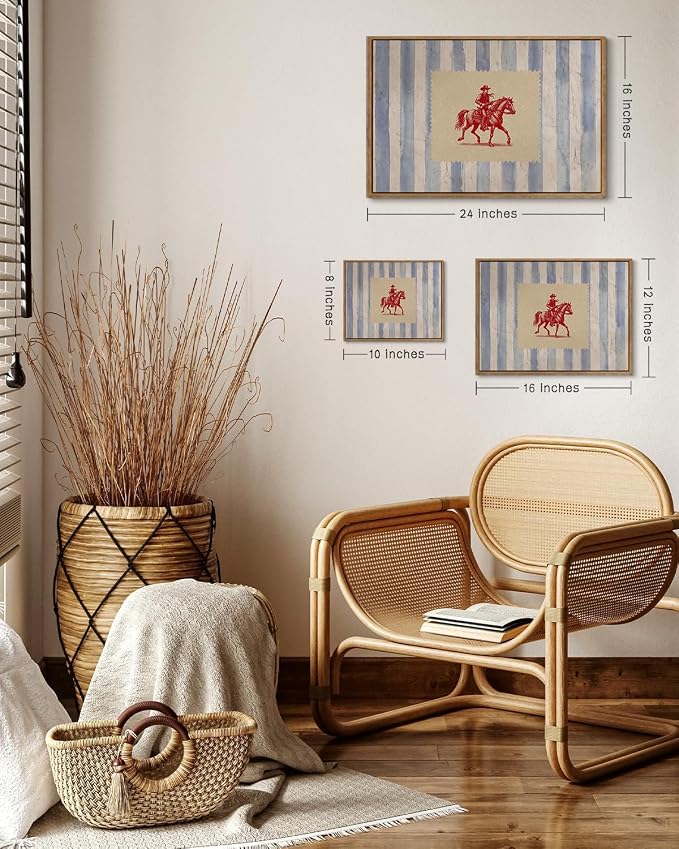 ZZLWBKGL Western Wall Decor Cowboy Canvas Art Vintage Framed Wall Art | Country West Stamp Artwork Mid Century Aesthetic for Living Room Bedroom 16x24in