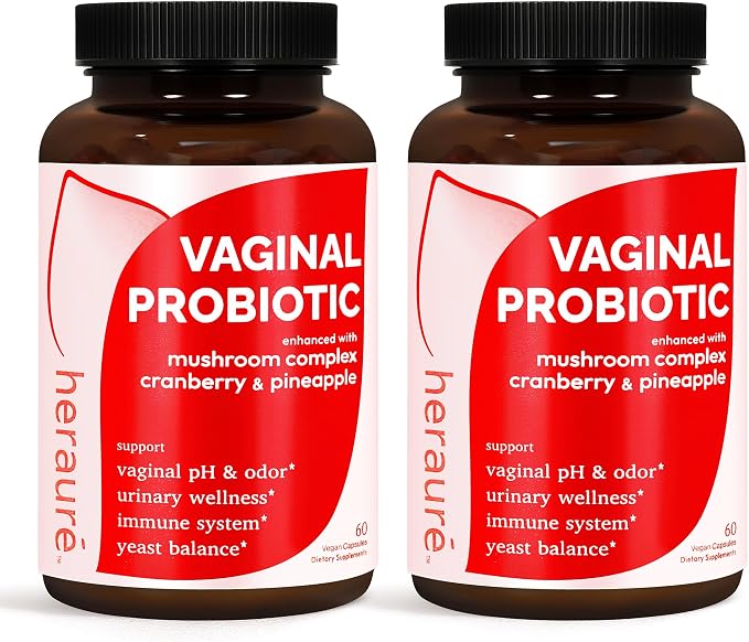 HerAure Vaginal Probiotics for Women - pH Balance, Healthy Vaginal Odor, Vaginal Flora, Yeast Balance, Women Probiotics and Prebiotics, Immune Support - Prebiotics & Lactobacillus Probiotic,2pcs x60CT