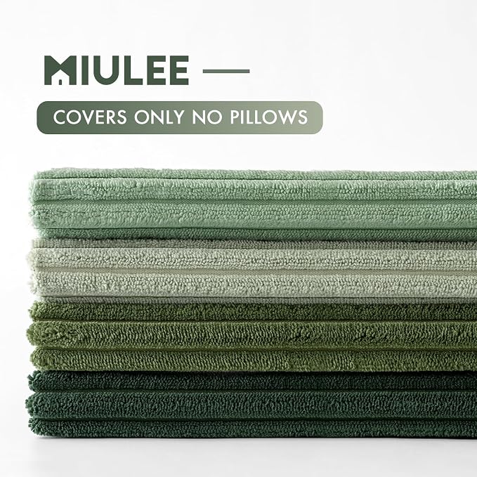 MIULEE Soft Corduroy Decorative Throw Pillow Covers Forest Green 20x20 | Set of 4, Mordern Nordic Home Decor, Gradient Color Matching, Boho Farmhouse Cushion Covers for Couch Bed Sofa Living Room