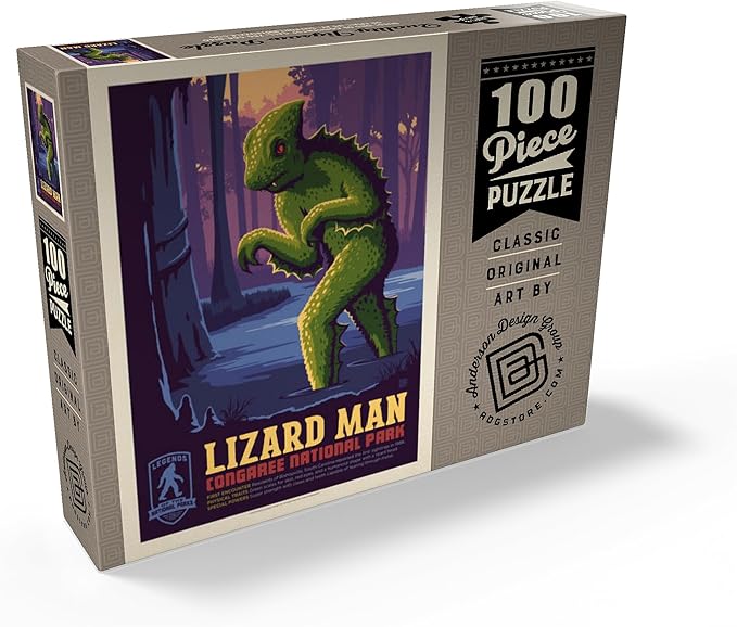 MyPuzzle Legends of The National Parks: Congaree's Lizard Man, Vintage Poster - Premium 100 Piece Jigsaw Puzzle for Adults