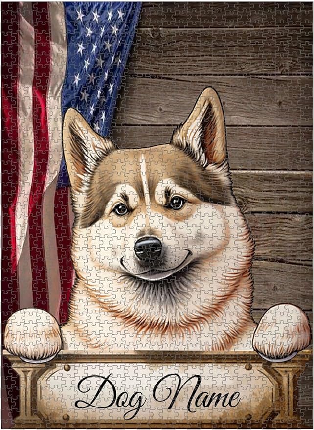 Custom Wooden Jigsaw Puzzles with Your Dog's Name on Norwegian Buhund Art Print - 300 500 1000PCS Puzzles Game and Home Wall Decor