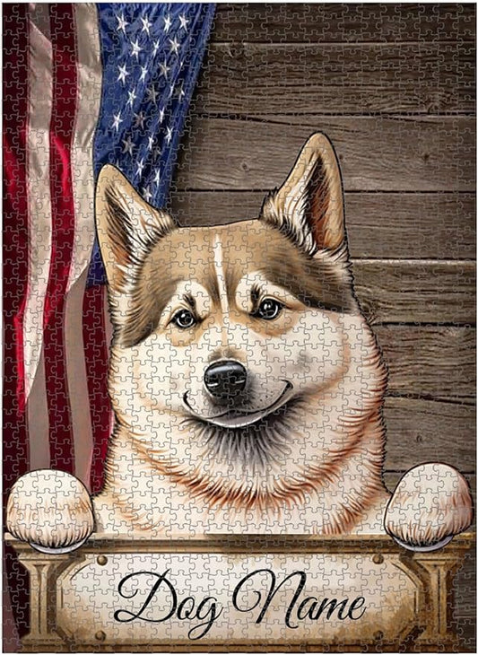 Custom Wooden Jigsaw Puzzles with Your Dog's Name on Norwegian Buhund Art Print - 300 500 1000PCS Puzzles Game and Home Wall Decor