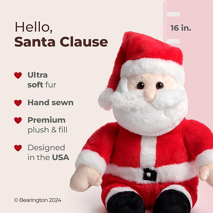 Bearington Santa Claus Kringle Plush, Santa Doll, 16 in Stuffed Animal, Ideal Toy Gift for Toddlers, Kids & Teens, for Ages 3-14