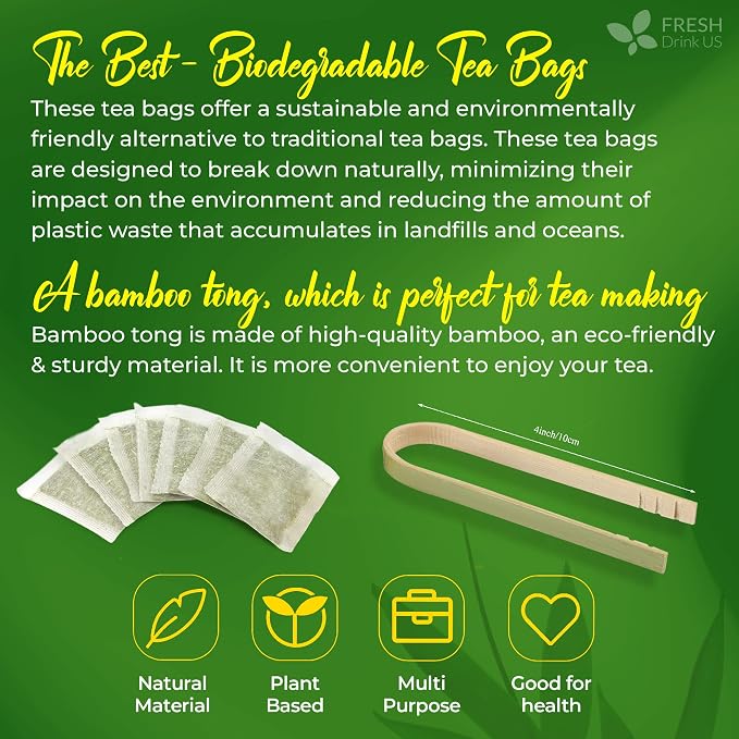 FreshDrinkUS, Premium Bamboo Leaf Tea Bags | 75 Count | Naturally Light & Refreshing Caffeine-Free Herbal Tea – From 100% Natural Bamboo Leaves. Sugar-Free. Vegan