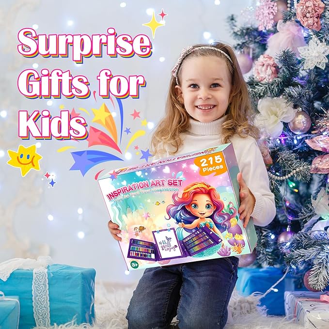 Art Supplies, Art Kits Arts and Crafts for Kids Age 4-6 6-8 8-12 with Trifold Easel,Includes Sketch Pads,Oil Pastels,Crayons,Colored Pencils,Drawing Set for 3-12 Year Olds Girls Boys (Mermaids-Purple)