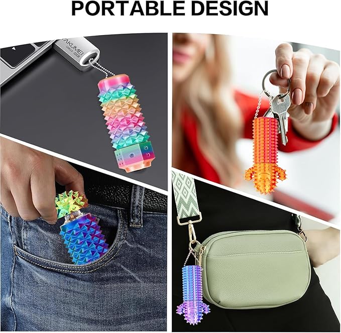 2pcs Little Ouchies Pain Stim Fidget Toy for Adult with Rotating/Spiky/Click-Press, 3-in-1 Design Sensory Toy for Anxiety Relief Skin Picking, Pain Spiky Grippie Stim Keychain for Novelty Gifts