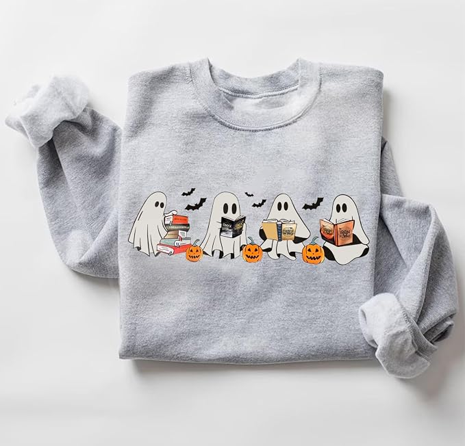 YOUNG GREEN Halloween Party Crewneck Sweatshirt Cute Ghost Sweatshirt Gift For Womens Spooky Season Shirt