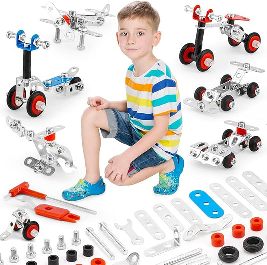 Erector Set Metal Transportation Toys,231 Pcs Cars, Airplane&Bicycle 6 Metal Model Set,Building Kits for Boys 8-12,Stem Project Building Assembly Vehicles,Christmas Toddler Kids Boys Gifts