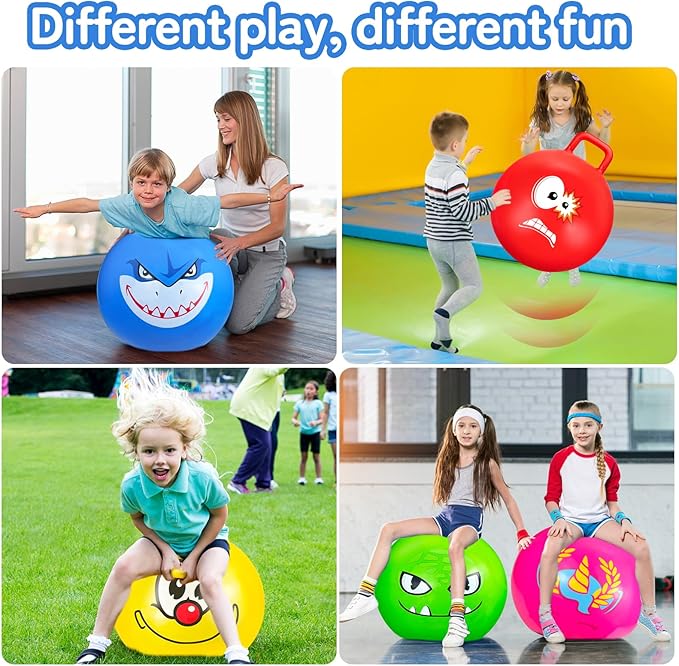 5 Pcs Hopper Ball Carnival Outdoors Jumping Hopping 18 Inch Bouncing Ball with Handle and Air Pump for Kids Sports School Ride Games Balance Exercise Fun