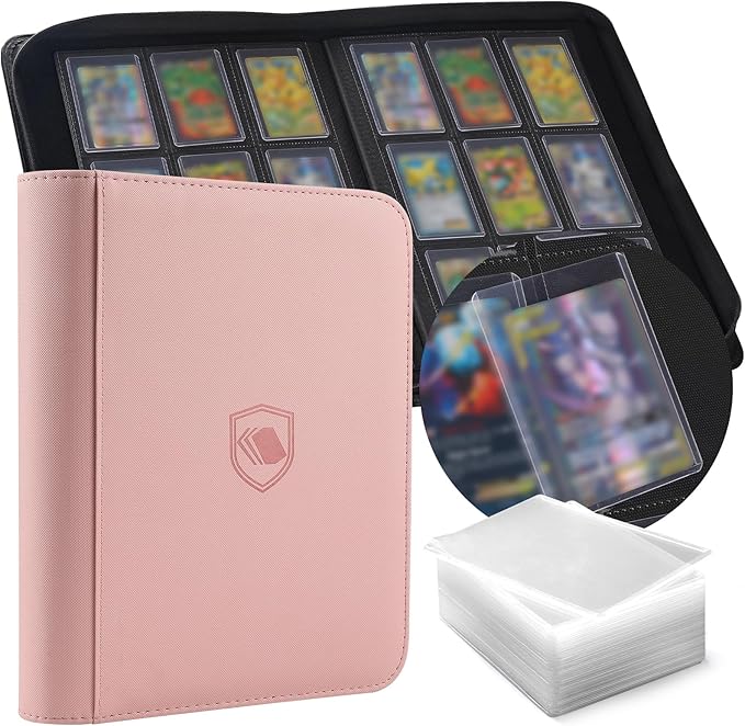 Toploader Binder, Holds 360 Toploaders, 100 Toploaders INCLUDED, 9-Pocket PU Cover Top Loader Binder for 3" x 4" Rigid Toploader, Ringless Double-Sided Toploader Card Binder for TCG, Sport Cards