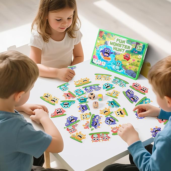 Fun Monster Hunt Kids Card Game for Ages 3+ Family Speed Matching Game with 36 Monster Cards & Dice Educational Party Favors for Hand-Eye Coordination