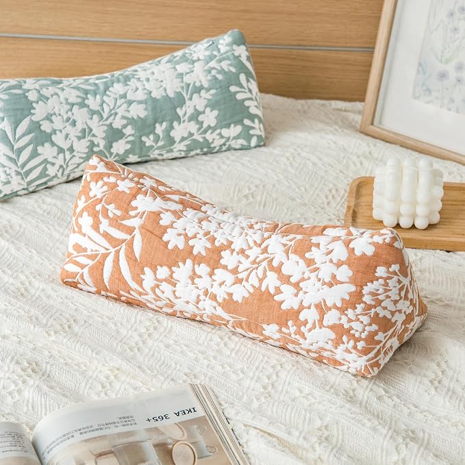 Buckwheat Neck Support Pillow Cervical Neck Cylinder Bolster Pillow,Buckwheat Hulls Adjustable Roll Pillow,Neck Pain Relief for Back and Side Sleepers Round Pillows for Lunch Break Orange, 6*15 inch