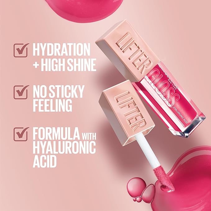 Maybelline Lifter Gloss, Hydrating Lip Gloss with Hyaluronic Acid, High Shine for Plumper Looking Lips, Petal, Warm Pink Neutral, 0.18 Ounce | Hydrating Lip Gloss