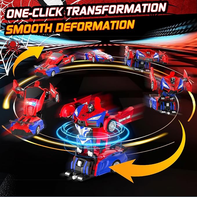 Remote Control Car for Boys 4-7, Rc Cars for Boys Age 8-12, One Button Transformation to Robot with Flashing Light 2.4Ghz Transforming Robot Car 1:18 Scale for Kids with 360 Degree Rotation
