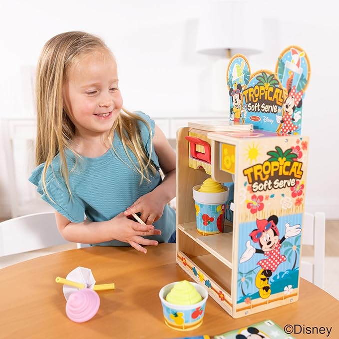 Disney Tropical Soft Serve Ice Cream Wooden Play Food Set – 23 Pieces | Mickey Mouse, Minnie, Wooden Toy for Boys and for Girls 3+ - FSC Certified