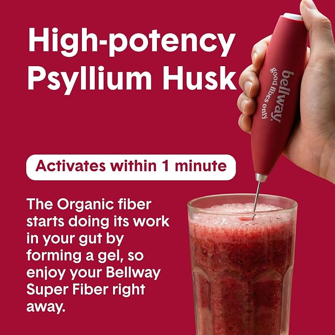 Bellway Super Fiber Powder + Fruit, Sugar Free Organic Psyllium Husk Powder Fiber Supplement for Regularity, Bloating Relief & Digestive Health, Plant-Based, Raspberry Lemon (50 Servings)