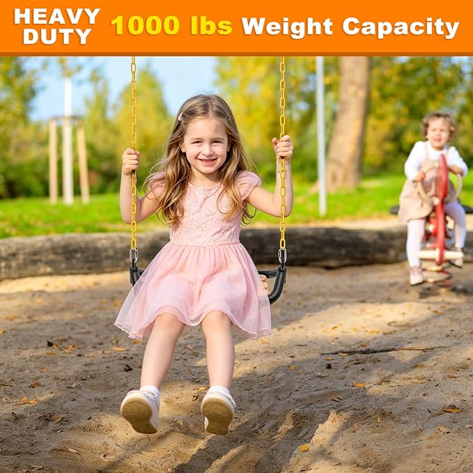 SELEWARE 2 Pack 100 Inch Hanging Swing Chain with 4 Carabiners, 1000LB Capacity Plastic Coated Hanging Chains, Hammock Hardware Kit for Swing, Hanging Chair, Punching Bags, Indoor Outdoor Gym (Yellow)
