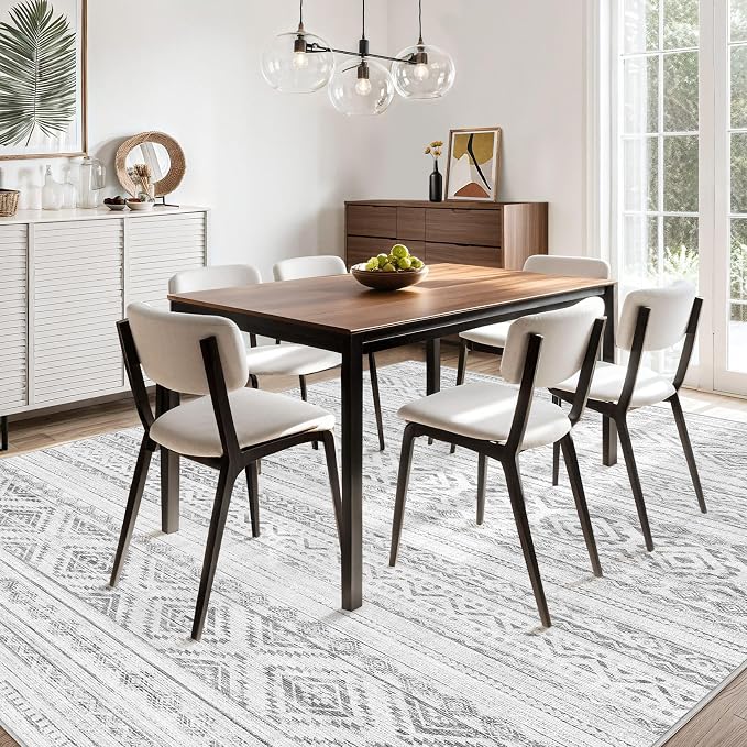 cotiled 9x12 Area Rugs Living Room Rug: Washable Boho Rugs with Non Slip Backing Large Soft Indoor Stain Resistant Carpet for Bedroom Farmhouse Dining Room Lightweight Home Decor Light Grey