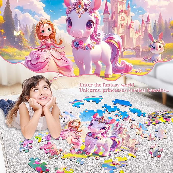 Unicorn Princess Floor Puzzles for Kids Ages 4-6, Large 70 Piece Unicorn Puzzles for Kids Ages 6-8, Puzzles for Toddler Ages 3-5, Toy Gifts for Boy Girls Children