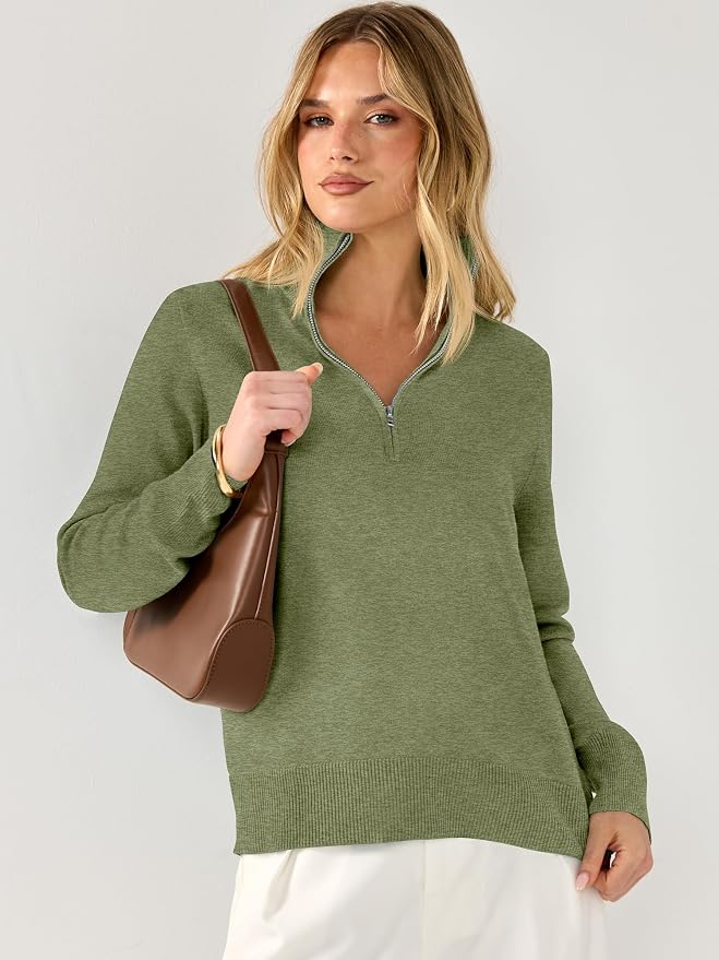 ANRABESS Women Quarter Zip Long Sleeve Fall Pullover Sweater | Soft Knit Fabric Medium Stretch, Business Casual Work Office, Travel Vacation, 2026 Trendy Fashion, Winter Cozy Outfits