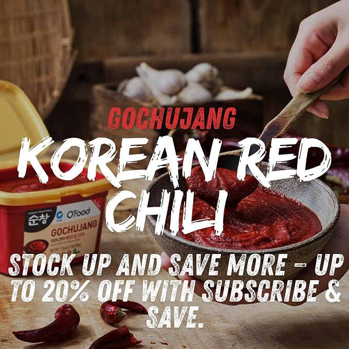 Gochujang – Premium Korean Red Chili Paste [ Medium | 1.1 lb (500g) ] – 0 Fat/ 0 Cholesterol / (40 Calories/Serving) | Spicy & Sweet Savory Fermented Sauce | Great for Bibimbap, Marinades, Stews & BBQ - O’food