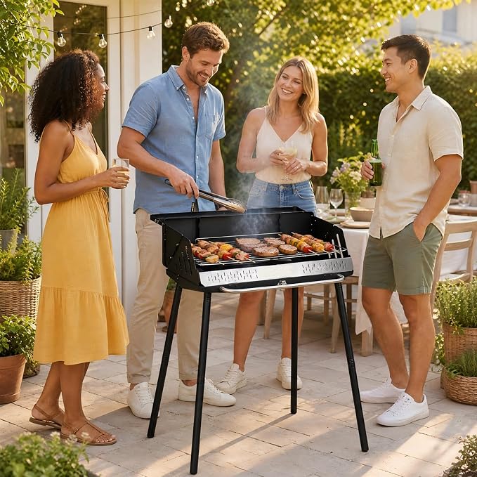 Giantex Portable Charcoal Grill with Detachable Legs, Compact BBQ Grill | Adjustable Grate, Spice Rack & Carrying Bag, Lightweight Barbecue Griddle for Backyard Party Camping Tailgating