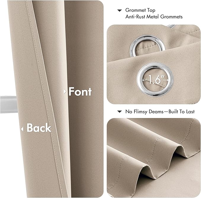 MIULEE Blackout Curtains for Bedroom 2 Panels 40 x 45 Inch Long Taupe | Thermal Insulated, Living Room Darkening Grommet Drapes, Noise Reducing, Light Blocking Window Treatments