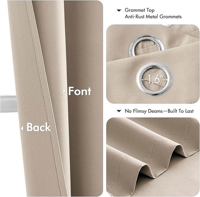 MIULEE Blackout Curtains for Bedroom 2 Panels 40 x 63 Inch Long Taupe | Thermal Insulated, Living Room Darkening Grommet Drapes, Noise Reducing, Light Blocking Window Treatments