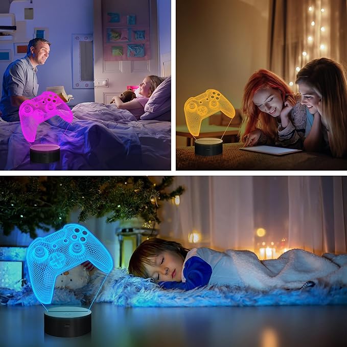 Gamer Gift, 3D Illusion Lamp, Gaming Night Light with 16 Colors Remote and Touch Control Dimmable- Perfect for Men's Game Room Decoration, Boys' Kids Room, Birthday Gift