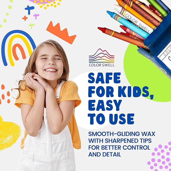 Color Swell Bulk Crayons Packs - 10 Boxes of 24 Vibrant Colors of Teacher Quality Durable for Home and School