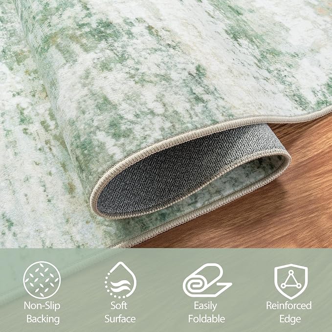 8x10 Area Rugs for Living Room Rug Washable: Abstract Large Rug for Dining Room Bedroom Carpet Non Slip 8 by 10 Indoor Modern Nursery Home Office Green