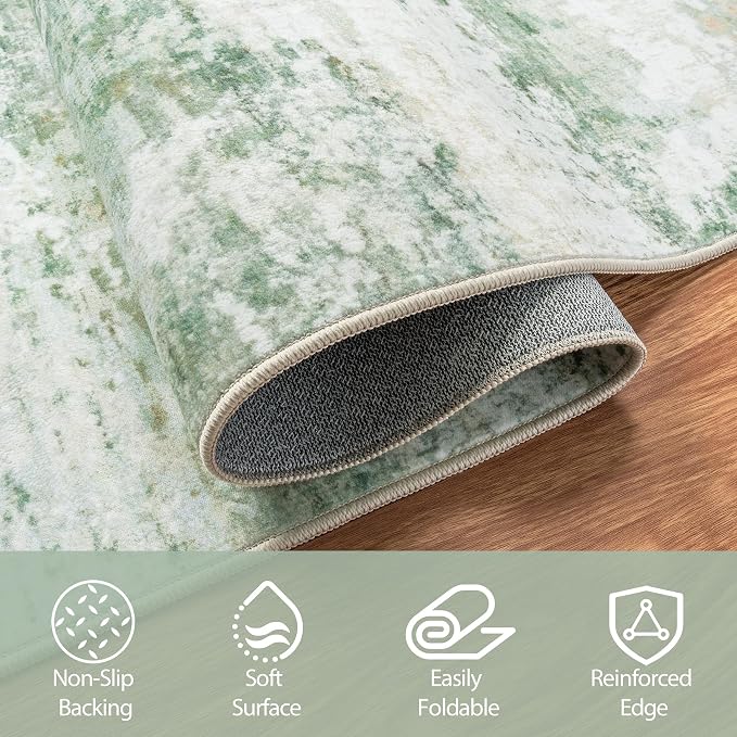 6x9 Area Rugs for Living Room Rug Washable: Abstract Rug for Dining Room Bedroom Carpet Non Slip 6 by 9 Indoor Modern Nursery Home Office Green