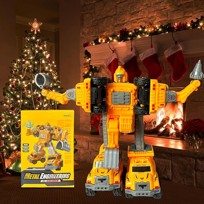 OTONOPI 5-In-1 Transforming Robot Toys - 5 Construction Trucks Transform into Huge Robot Alloy Deformation Combination Action Figures Set for Kids Toddler Boys Girl Age 3-12+